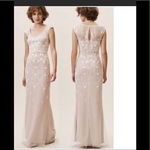 BHLDN Blush Ivory Beaded Floral Cap-Sleeve Wedding Dress